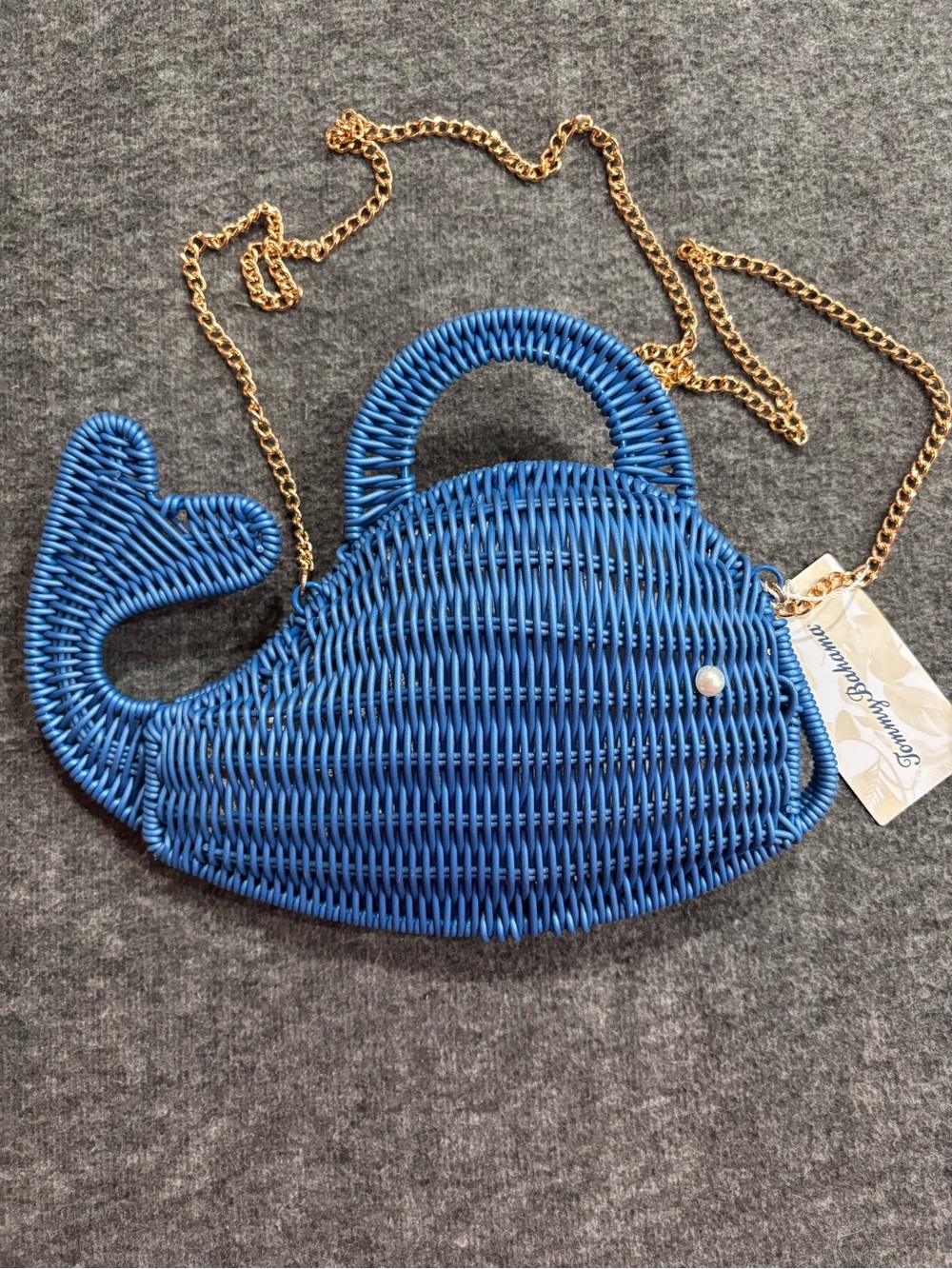 Tommy Bahama Whale Crossbody Bag Navy Blue Woven Rattan Look NWT Chain Purse